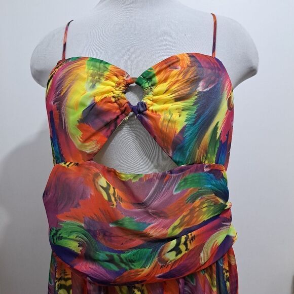 Goragal Summer Print Cutout Slip Long Boho Maxi Dress Orange Multi Color 2XL - Picture 13 of 17